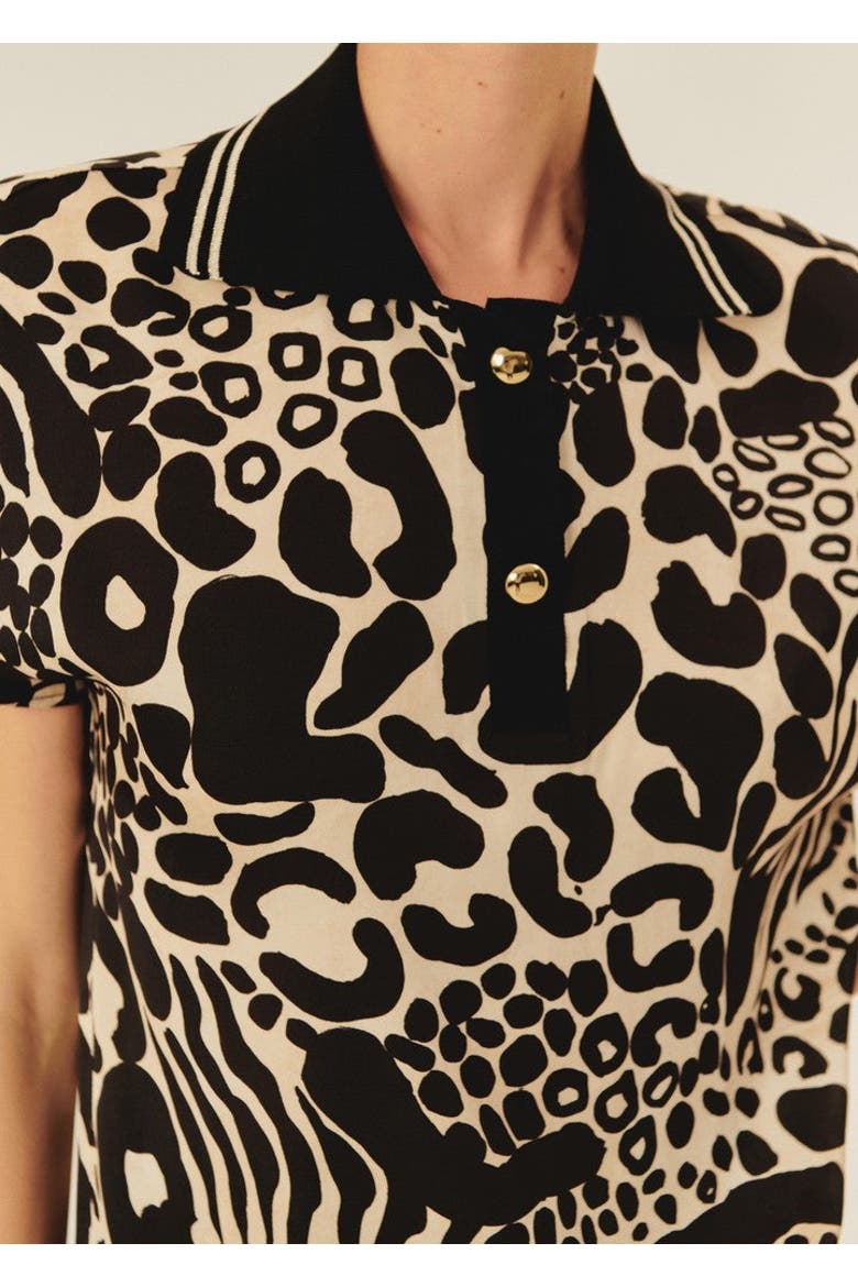 Brinley Abstract Print Sleeveless Shirt Collar Blouse, Alternate, color, Black