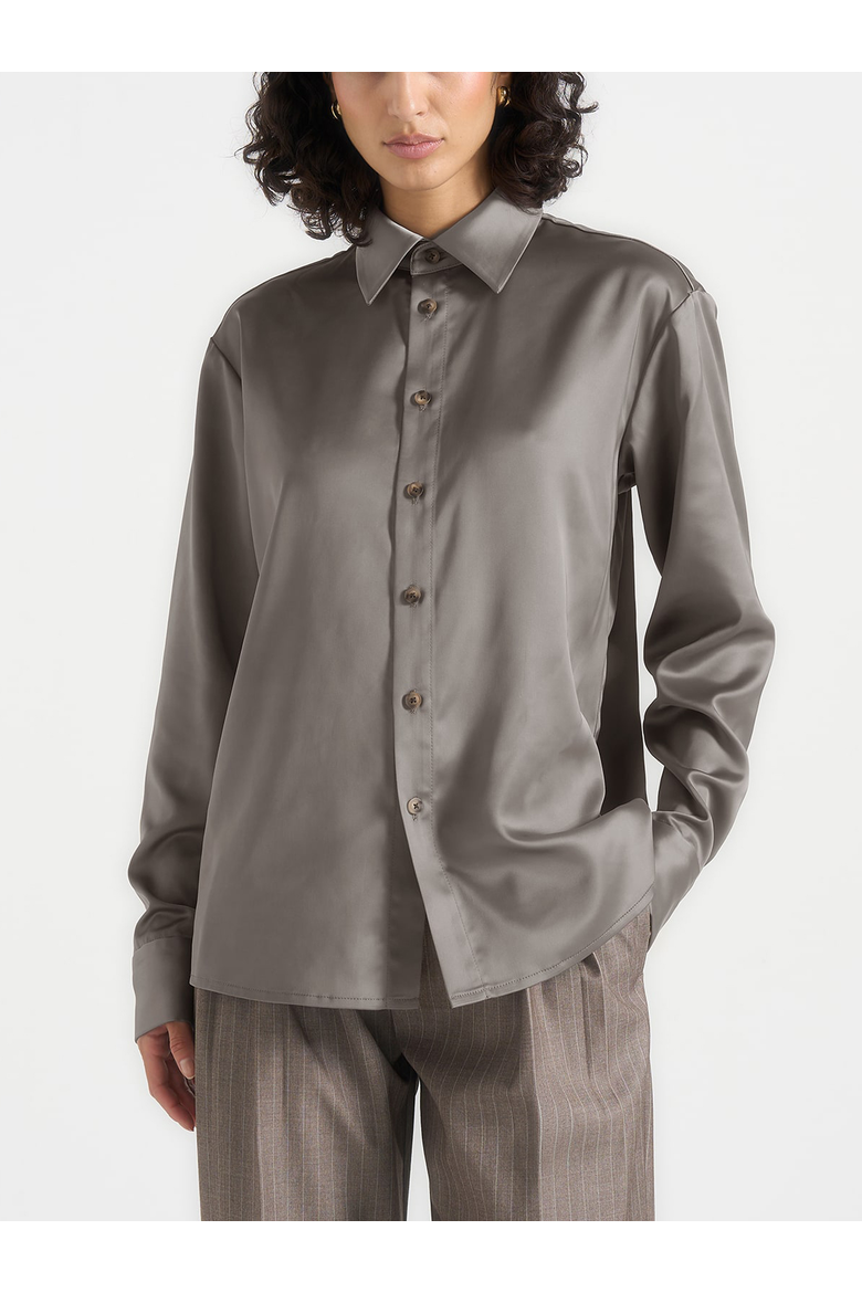 Carter Unisex Oversized Satin Shirt, Alternate, color, Taupe