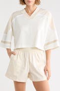New Balance Oversize Crop Jersey Mesh V-Neck T-Shirt