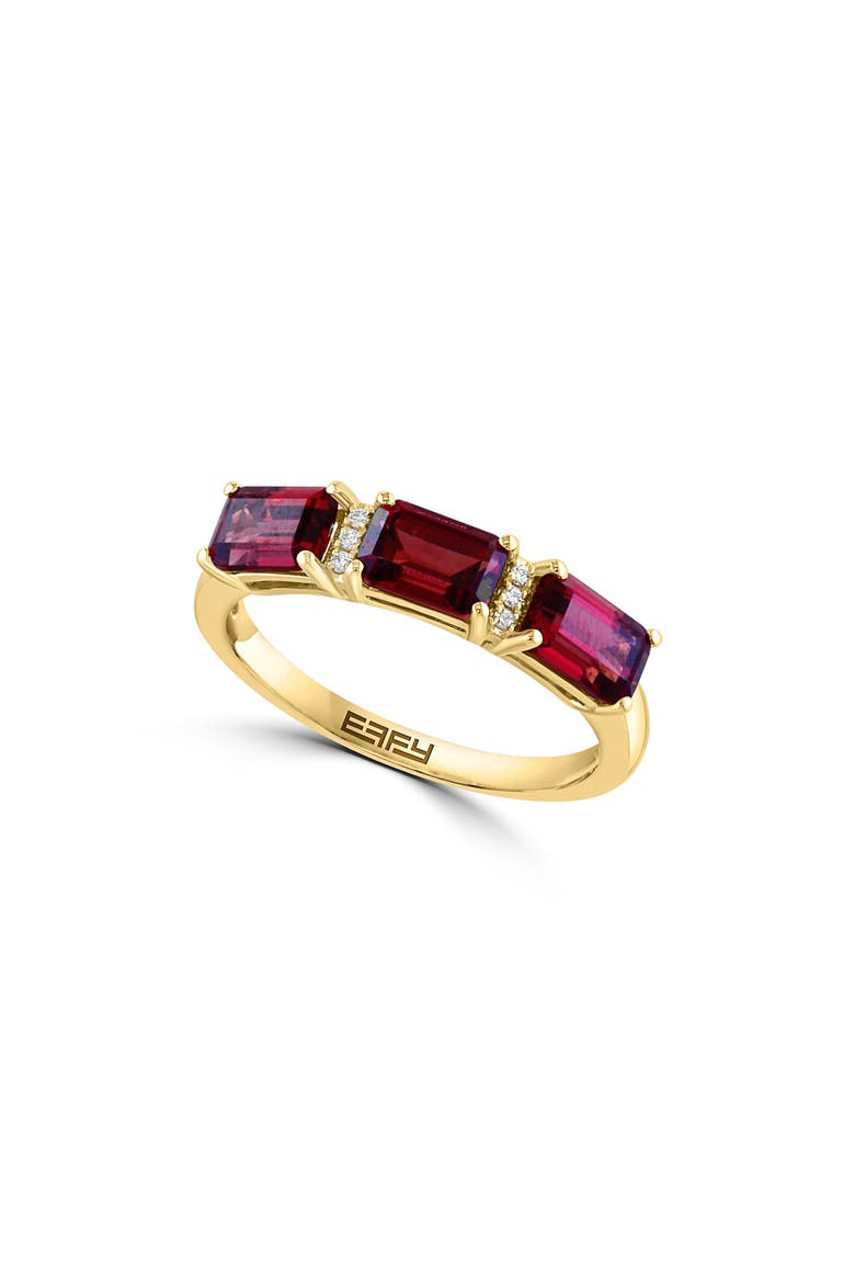 14K Yellow Gold Garnet & Diamond Ring - 0.02ct., Main, color, RED