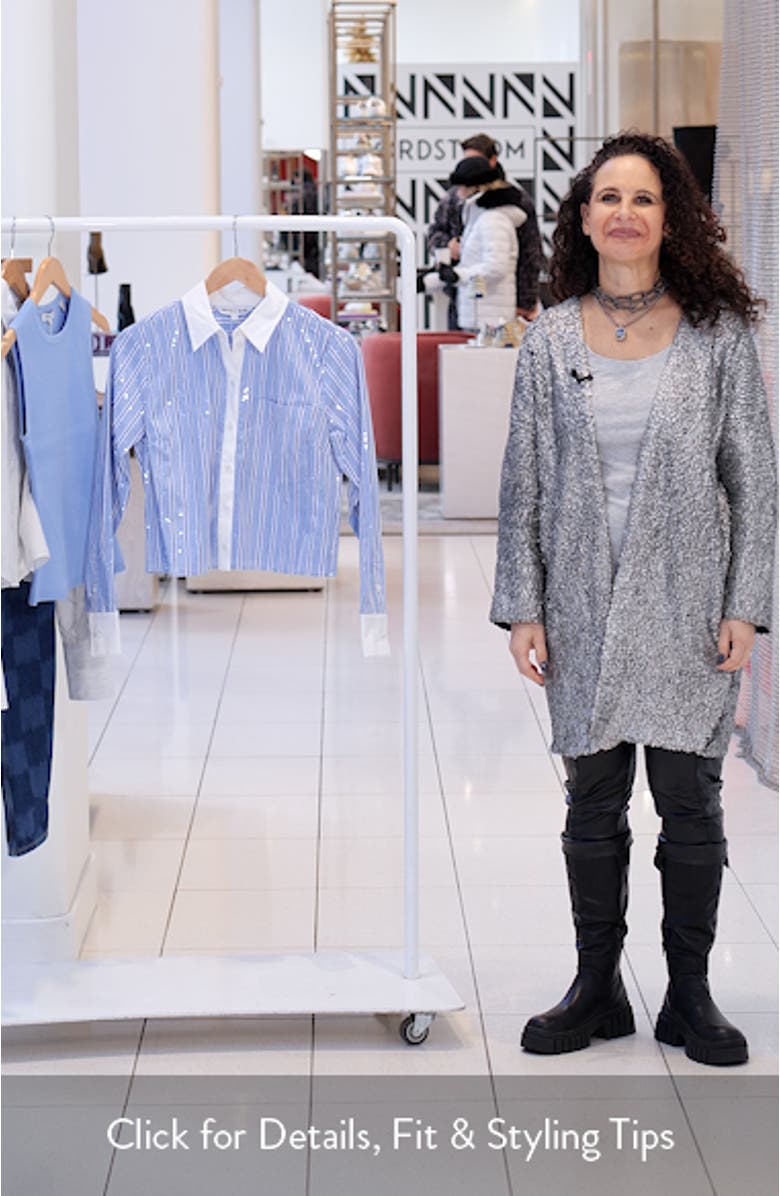 Maia Sequin Detail Stripe Cotton Blend Button-Up Shirt, sales video thumbnail