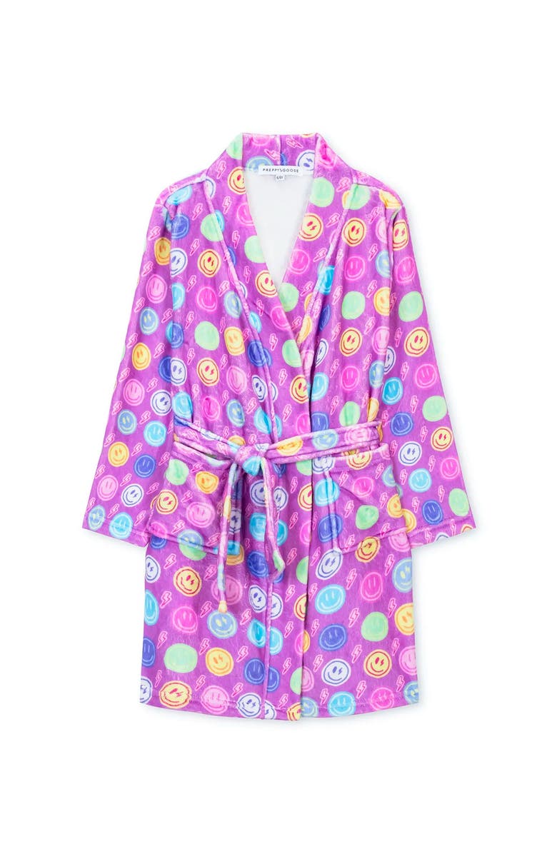 Preppy Goose Plush Smiley Faces loungewear Robe, Alternate, color, Multicolor