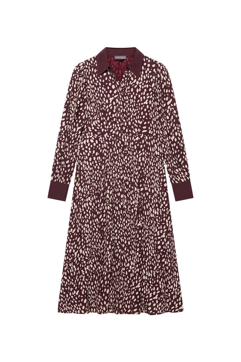 Printed Contrast Midi Shirt Dress, Alternate, color, Burgundy
