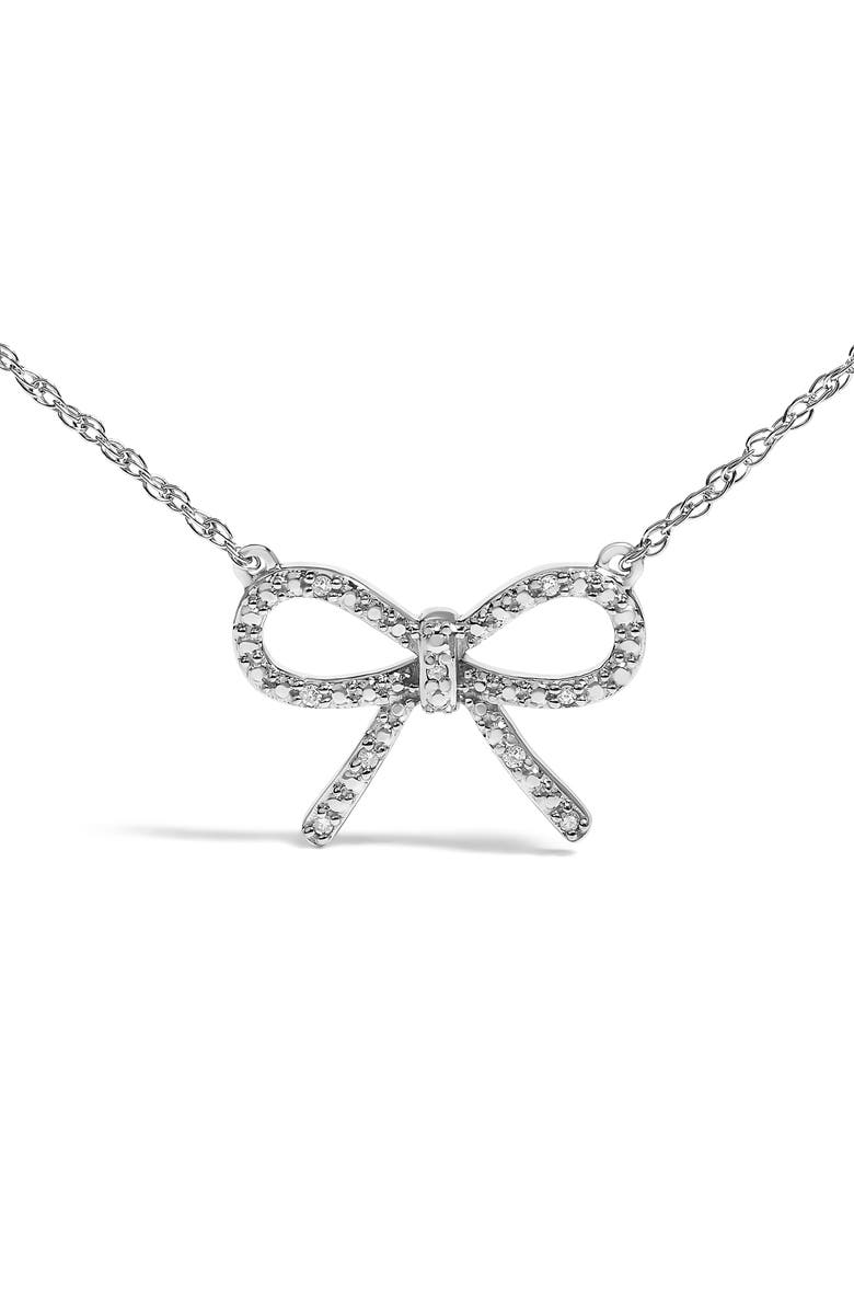 Haus of Brilliance .925 Sterling Silver Diamond Accent Ribbon Bow Knot Pendant Necklace, Alternate, color, Silver