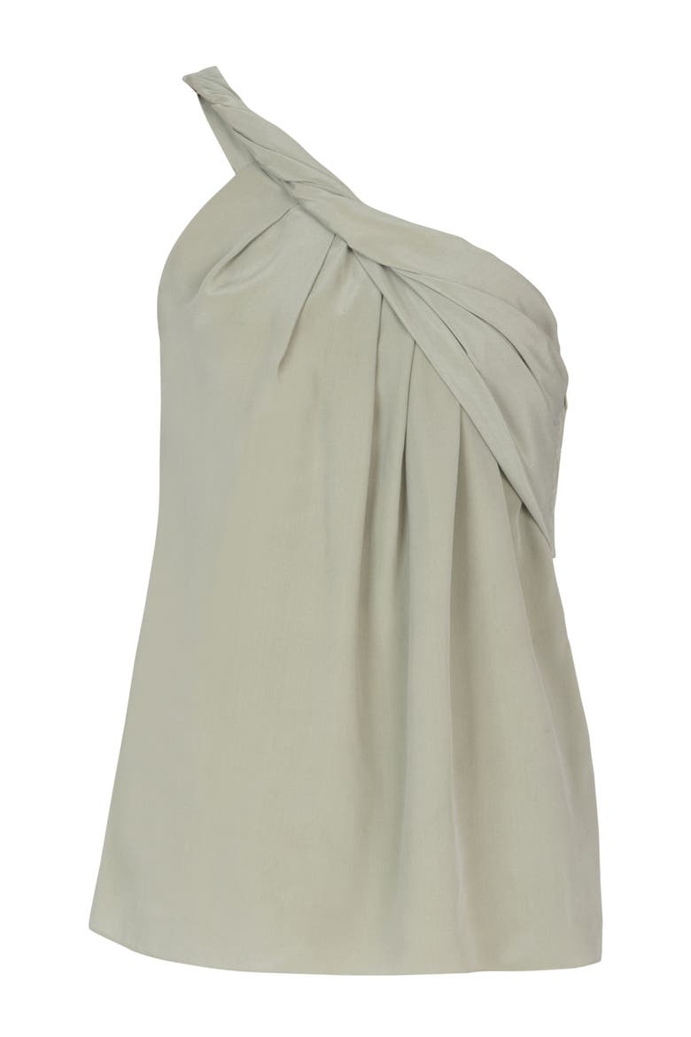 Draped one-shoulder silk crepe top, Alternate, color, green