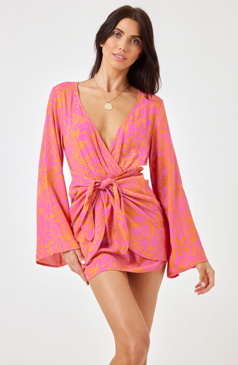 LSPACE Kristy Long Sleeve Faux-Wrap Cover-Up Dress, Alternate, color, Path To Paradise