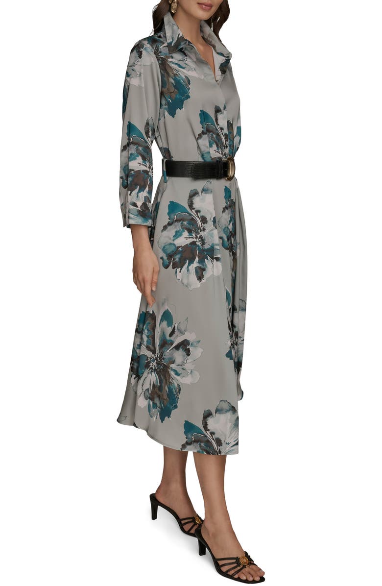 Donna Karan New York Floral Print Long Sleeve Belted Shirtdress, Alternate, color, Weatherd Sage