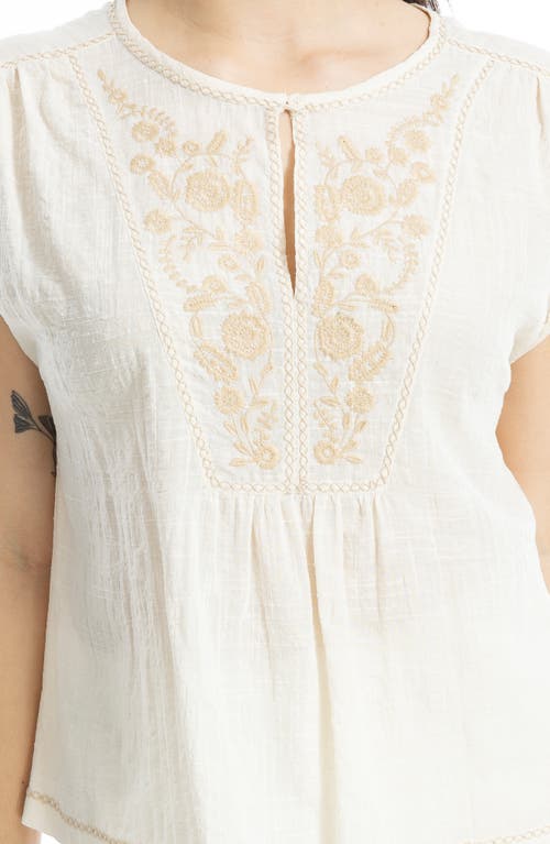 MAX STUDIO MAX STUDIO EMBROIDERED SHORT SLEEVE COTTON BLEND TOP