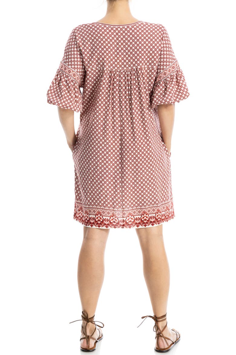 Floral Puff Sleeve Shift Dress, Alternate, color, CREAM/ RED