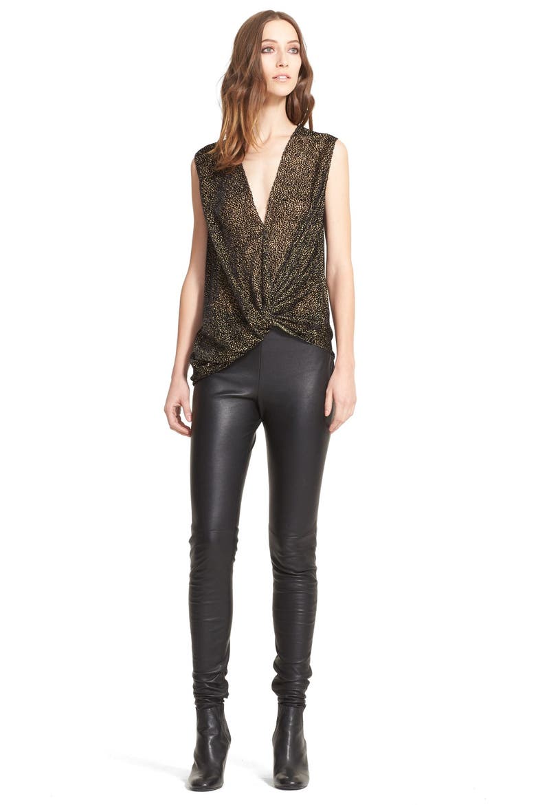 Plunge Neck Print Blouse, Main, color, TAWN