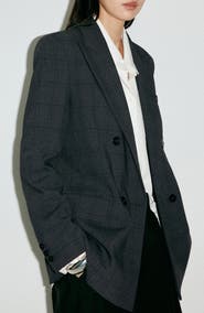 MANGO Plaid Double Breasted Blazer