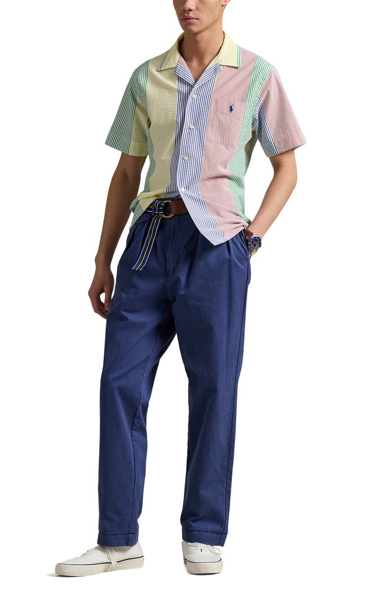 Polo Ralph Lauren Clady Stripe Cotton Seersucker Camp Shirt, Alternate, color, Yellow Multi Stripe