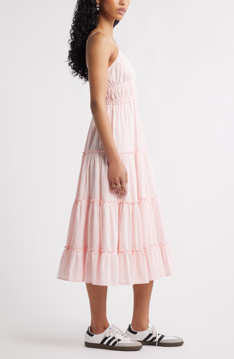 BP. Ruffle Tiered Cotton Midi Dress, Alternate, color, Pink Balm
