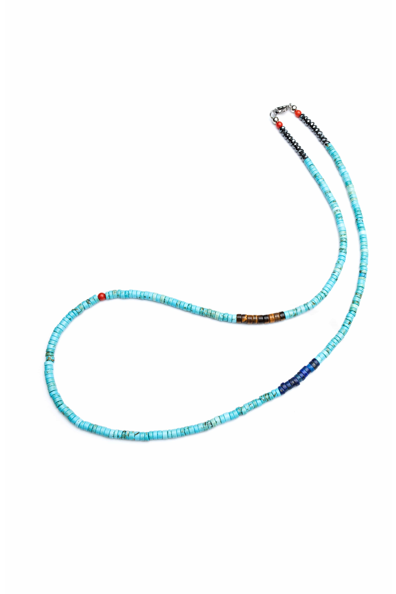 Turquoise Tiger Eye Lapis Heishi Necklace, Main, color, Turquoise