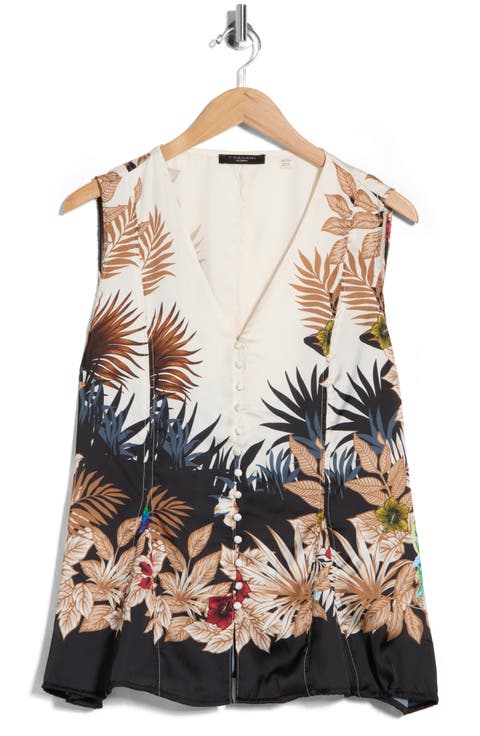 Tropical Print Sleeveless Top (Plus)