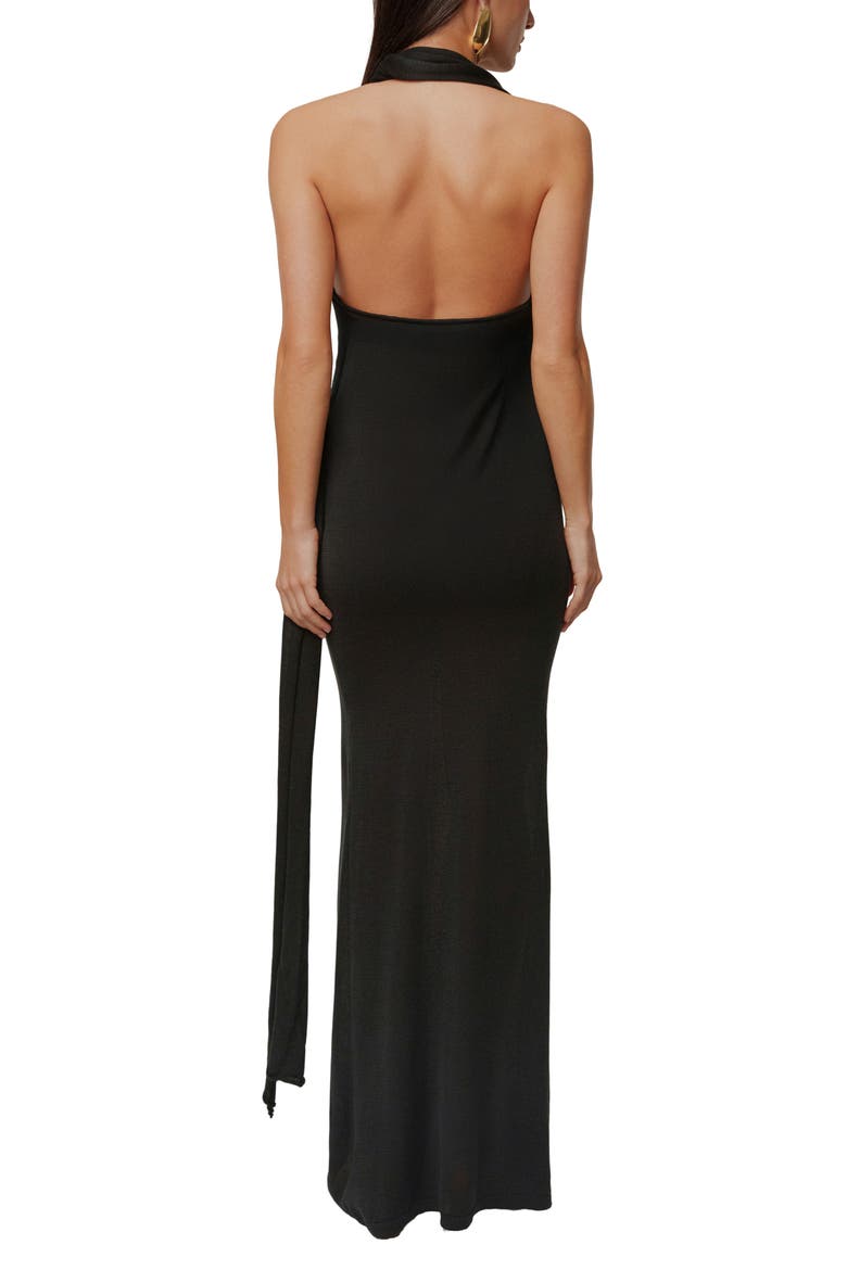 Miranda Draped Asymmetric Halter Neck Dress, Alternate, color, BLACK