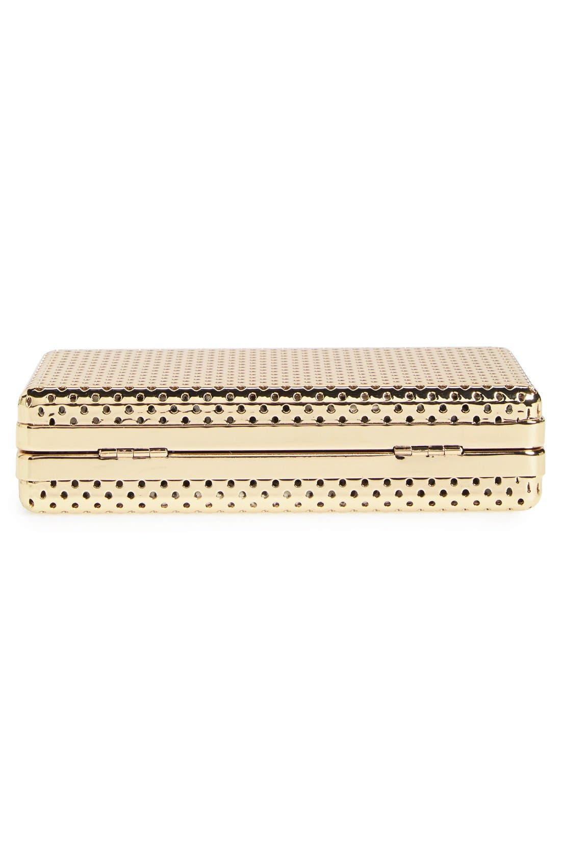 'Raquelle' Perforated Metal Box Clutch, Alternate, color, GOLD