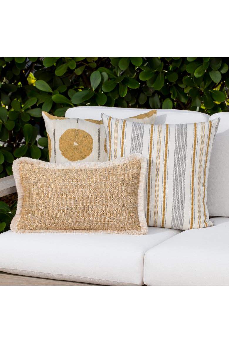 Golden Hour Textured Fringed Indoor & Outdoor Woven Accent Pillow, Alternate, color, Fringed