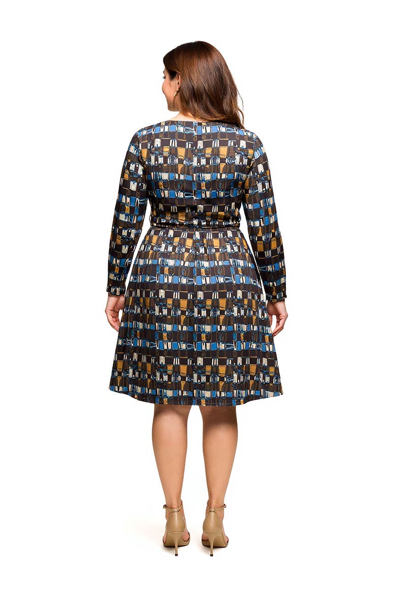 Long Sleeve Wrap Dress with Belt, Alternate, color, Brown Multi