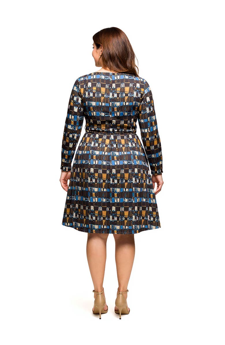 24seven Comfort Apparel Long Sleeve Wrap Dress with Belt, Alternate, color, Brown Multi