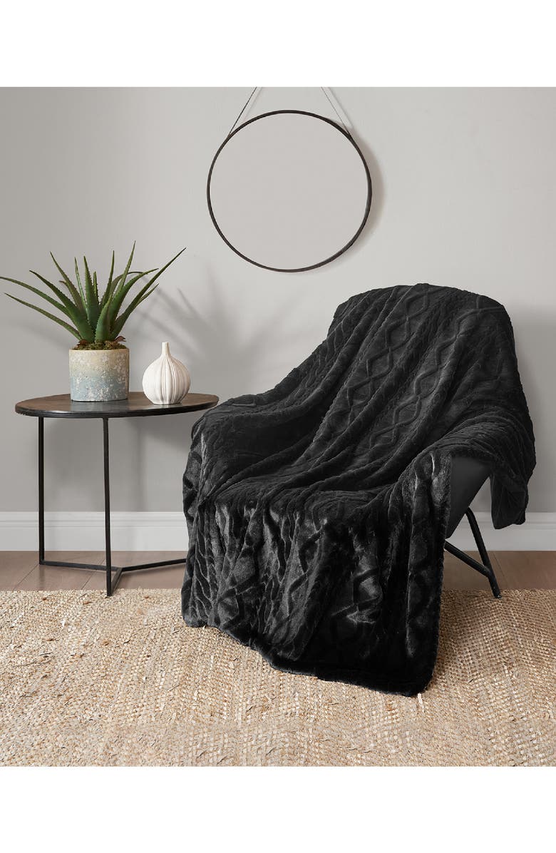 Lucky Brand Cable Knit Faux Fur Throw, Alternate, color, 