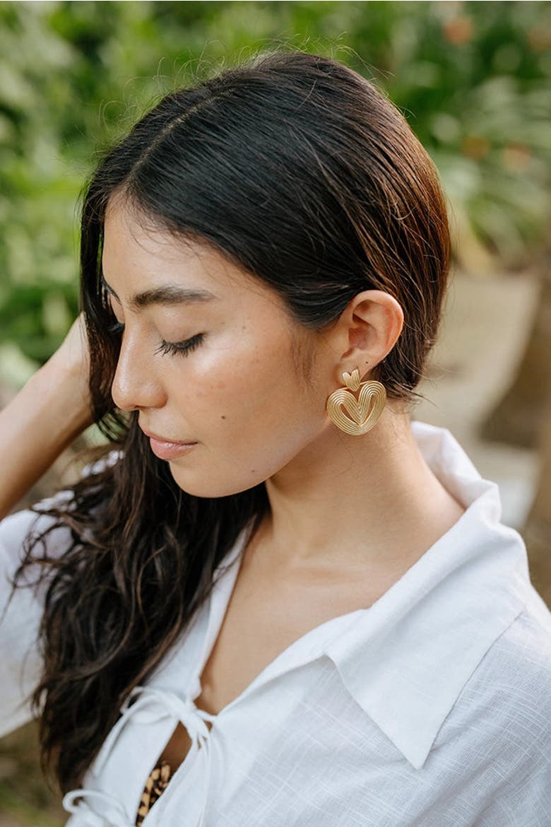Golden Palmier Earrings, Alternate, color, Gold