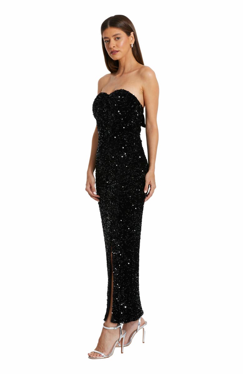 QUIZ Sequin Bandeau Sweetheart Bow Back Maxi Dress, Alternate, color, Black