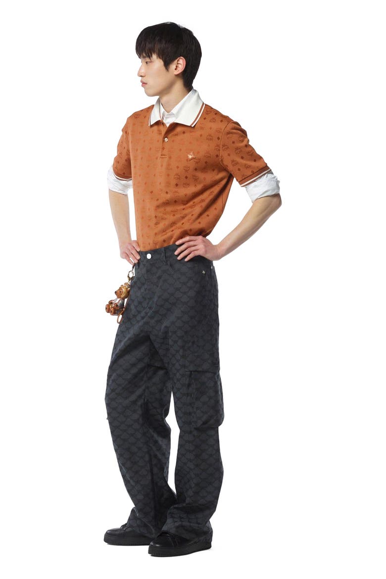 Piqué Polo in Monogram Jacquard, Main, color, Brown