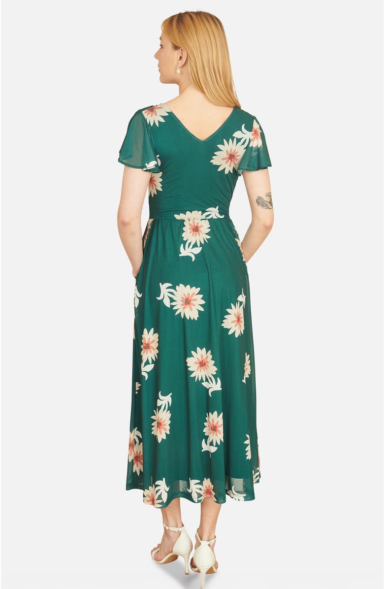 Yumi Mesh Flower With Pockets Wrap Midi Dress, Alternate, color, Green