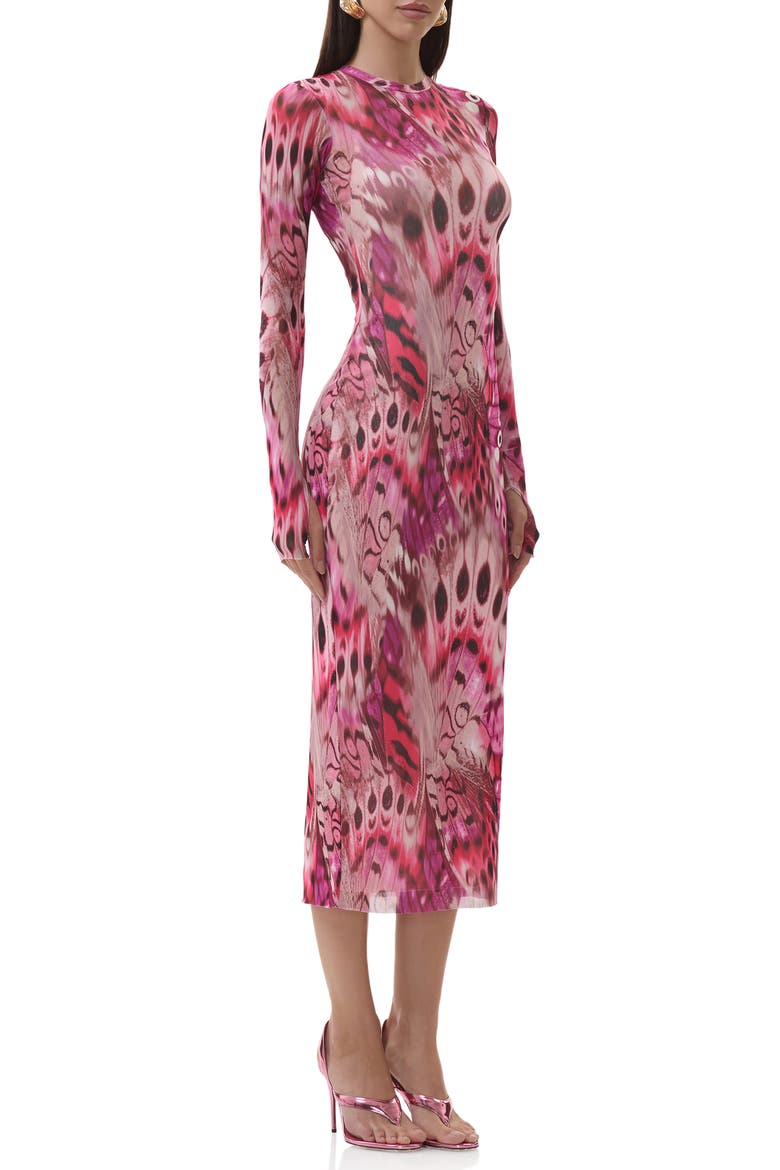 Ashland Print Long Sleeve Mesh Midi Dress, Alternate, color, BERRY BUTTERFLY