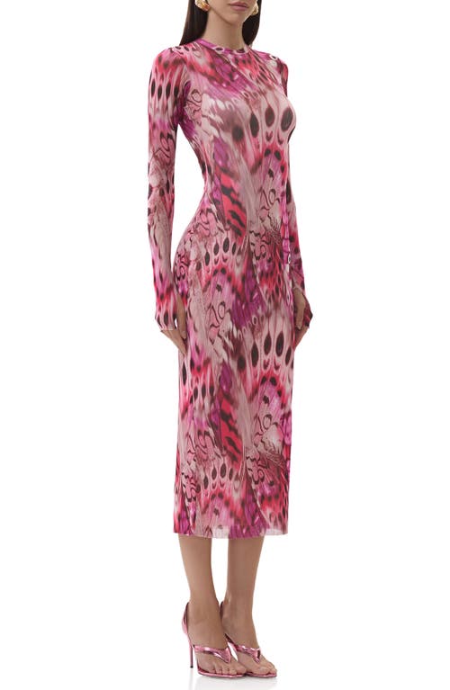 Afrm Ashland Print Long Sleeve Mesh Midi Dress In Multi