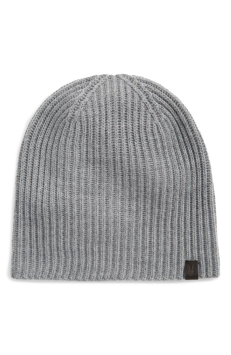 AllSaints Merino Wool Ribbed Beanie, Main, color, Grey Marl