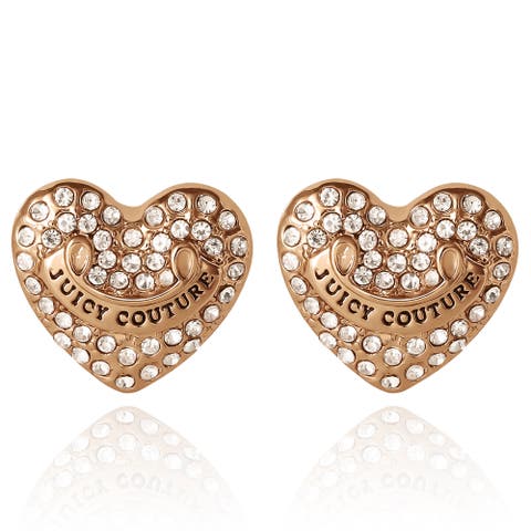 Heart Crystal Stud Earrings, Gold-Tone with Crystals