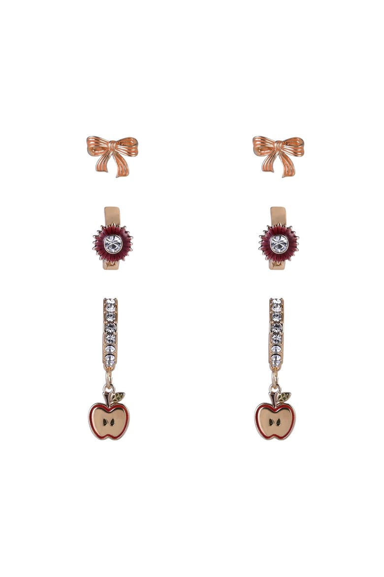 Apple, Bow and Sunflower Hoop Trio Earring Set, Alternate, color, Orange