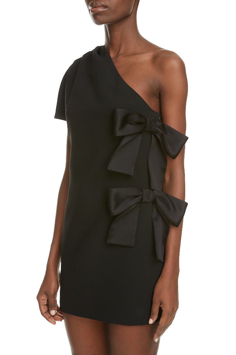 Bow Detail One Shoulder Minidress, Alternate, color, NOIR