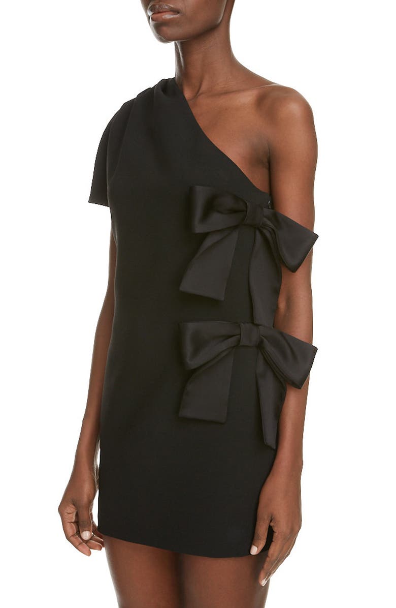Saint Laurent Bow Detail One Shoulder Minidress, Alternate, color, 