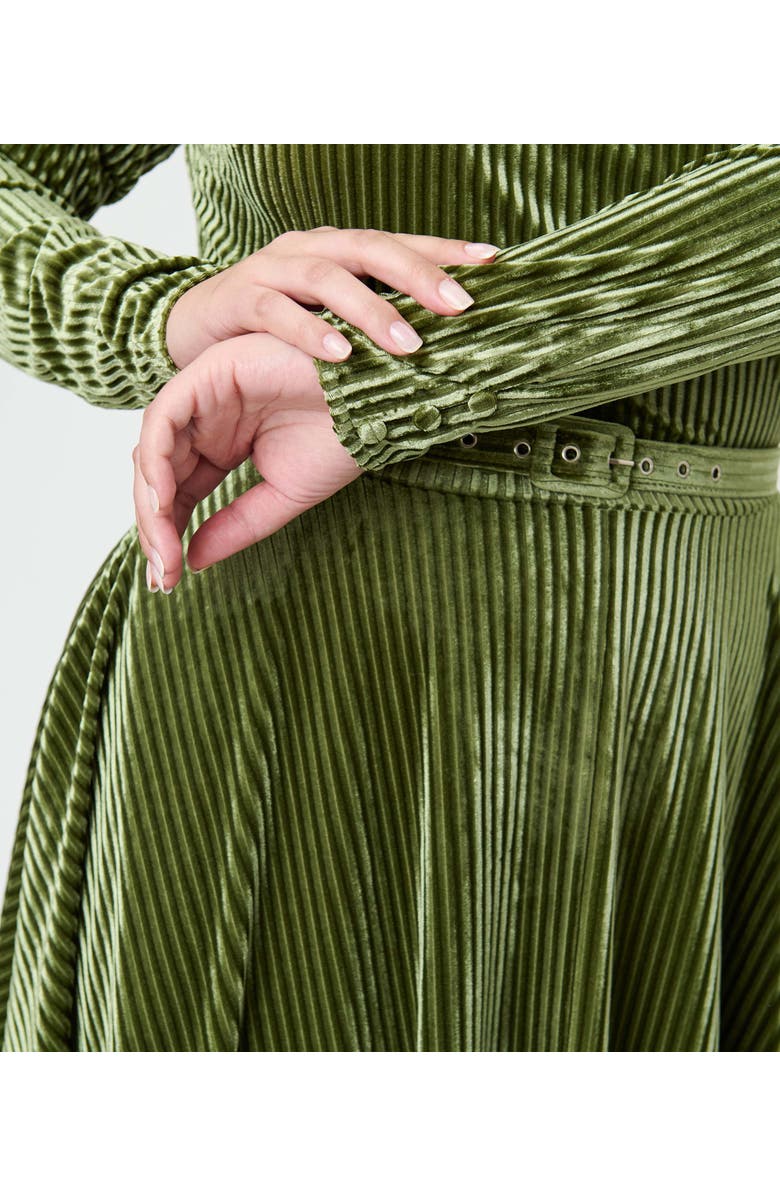 Unique Vintage Plus Size Long Sleeve Belted Devon Swing Dress, Alternate, color, Olive Green