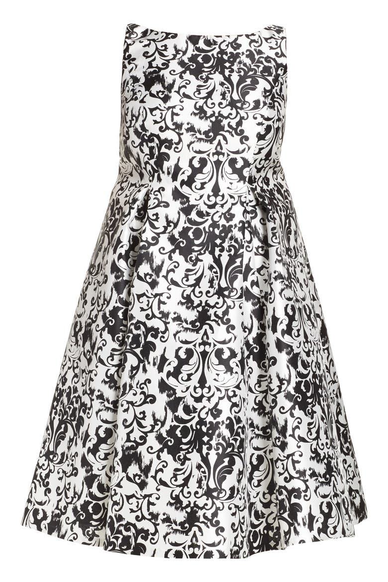 Fit & Flare Dress, Alternate, color, WHITE/ BLACK
