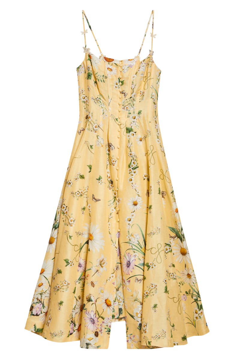 Camilla Daisy Chains Fit & Flare Linen & Silk Corset Dress, Alternate, color,