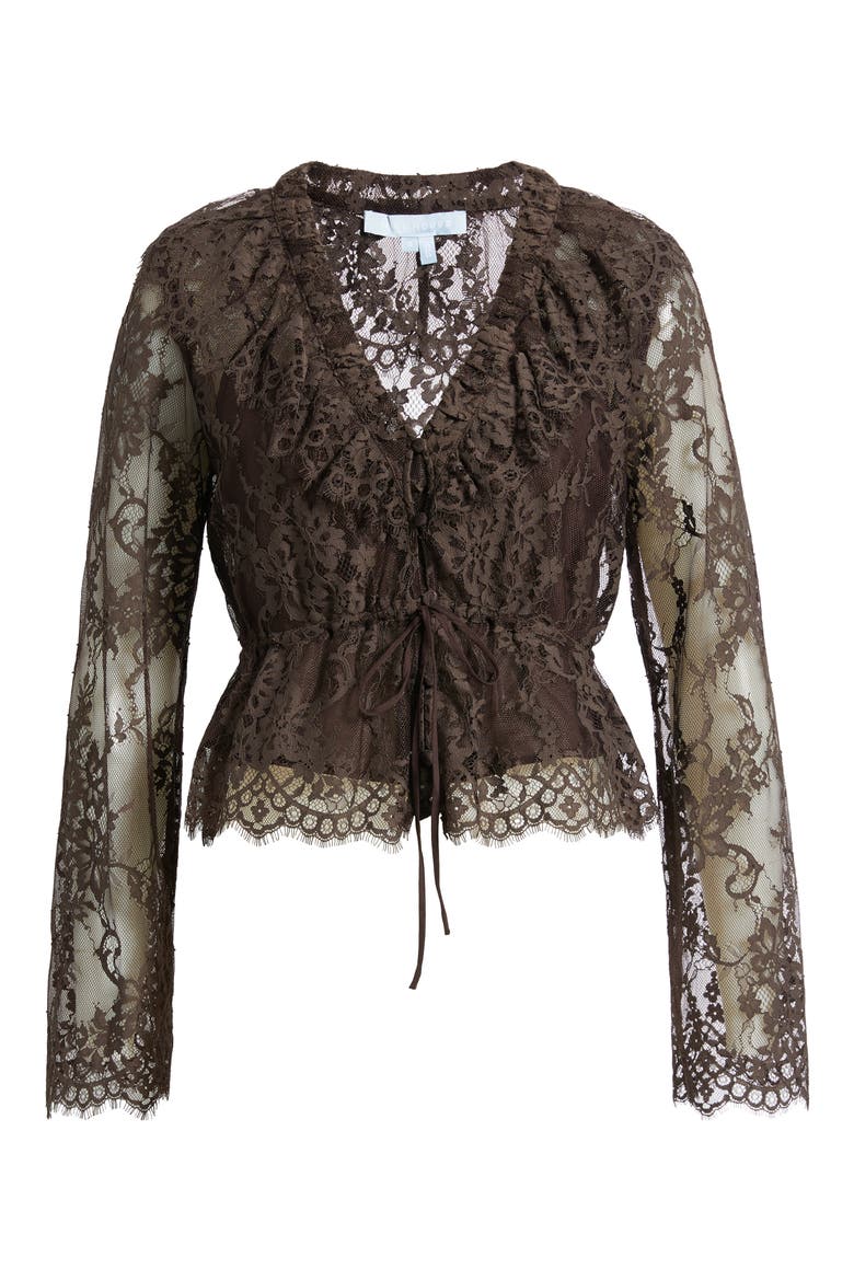 Zoya Ruffle Trim Lace Top, Alternate, color, CHOCOLATE