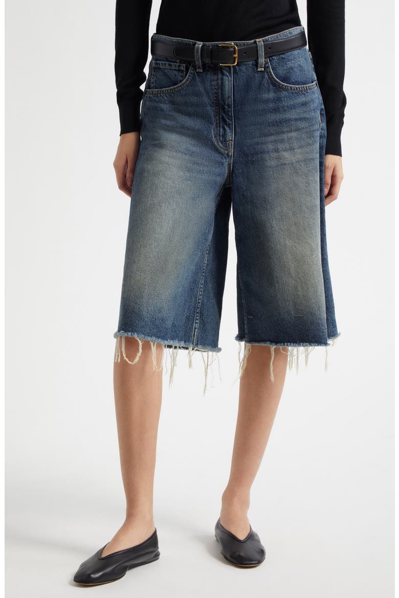 Alona Frayed Denim Bermuda Shorts, Main, color, SIMON WASH