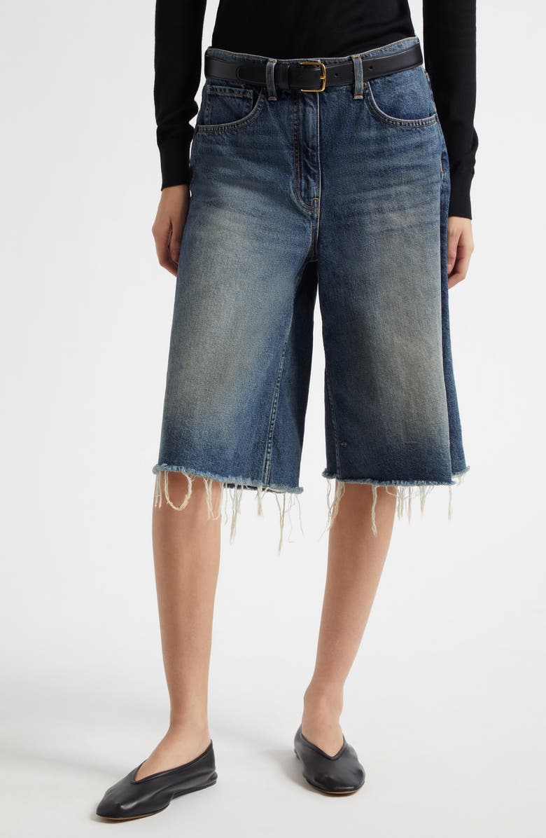 Nili Lotan Alona Frayed Denim Bermuda Shorts, Main, color, Simon Wash