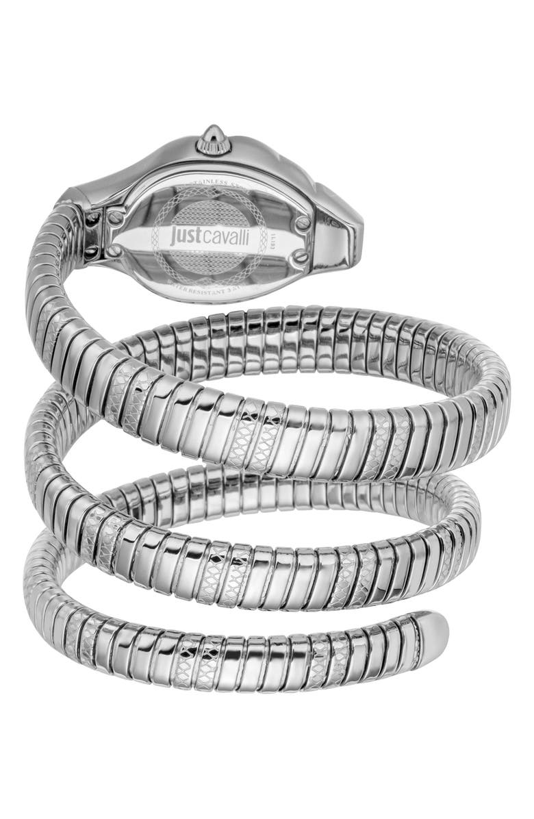 Just Cavalli Snake Wraparound Bracelet Watch, 22mmSnake Wraparound Bracelet Watch,, Alternate, color, Silver