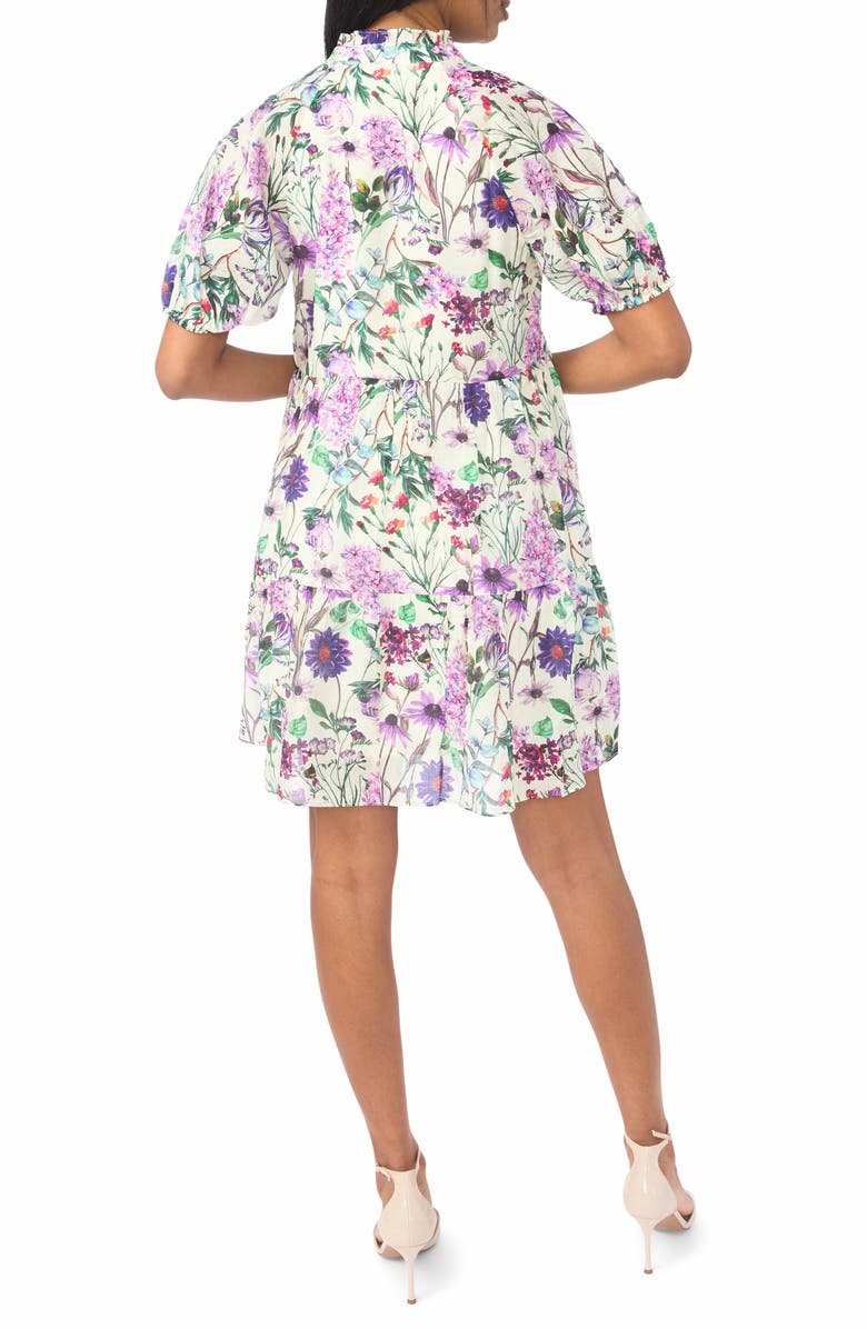 CeCe Puff Sleeve Tiered Babydoll Dress, Alternate, color, Cream/ Multi