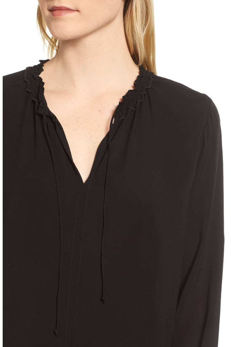 Ruffle Tie Neck Top, Alternate, color, BLACK