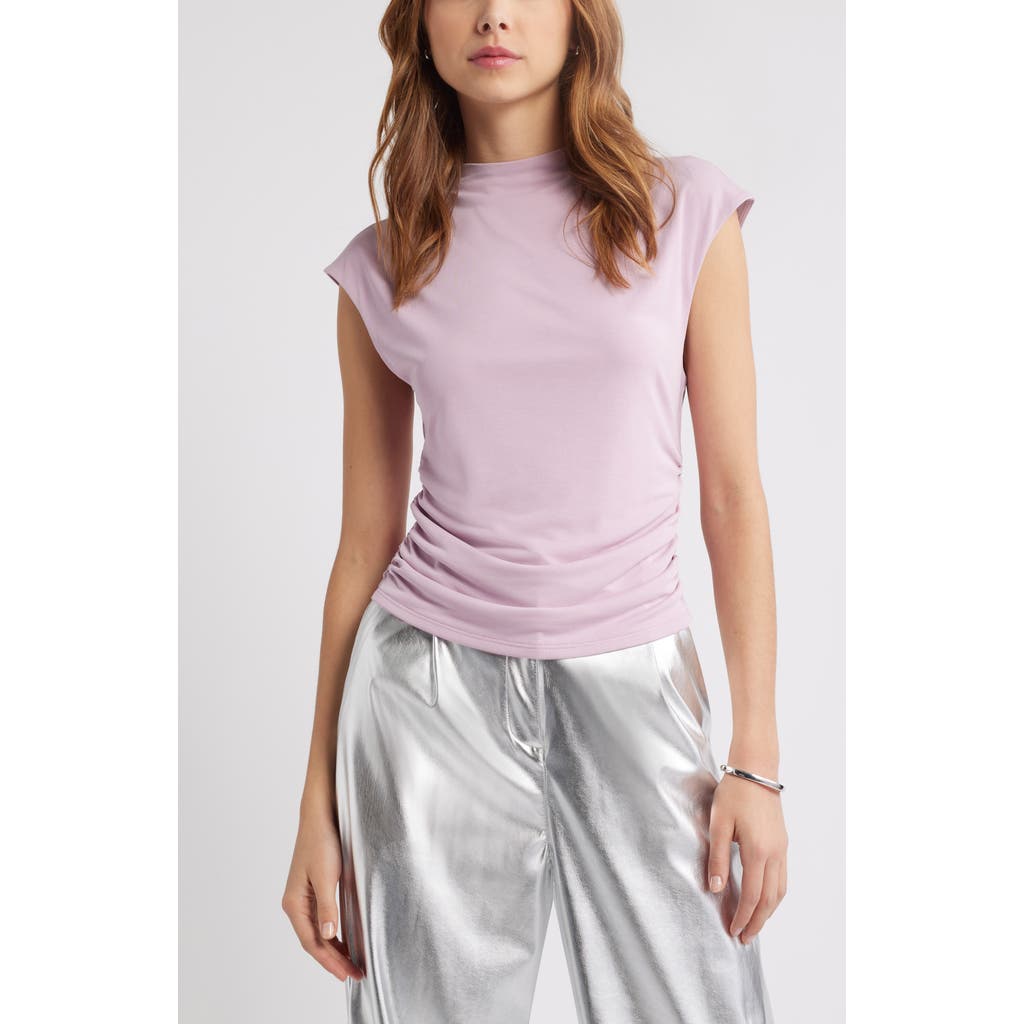 Open Edit Funnel Neck Cap Sleeve Top In Purple Dawn