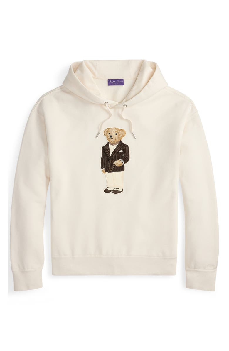 Ralph Lauren Purple Label Felpa Bear Appliqué Cotton & Cashmere Hoodie, Alternate, color, Classic Cream
