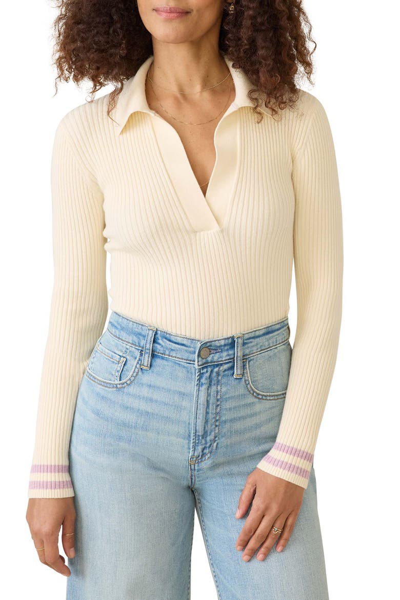 Shiloh Organic Cotton & Cashmere Polo Sweater, Main, color, CREAM RETRO STRIPE