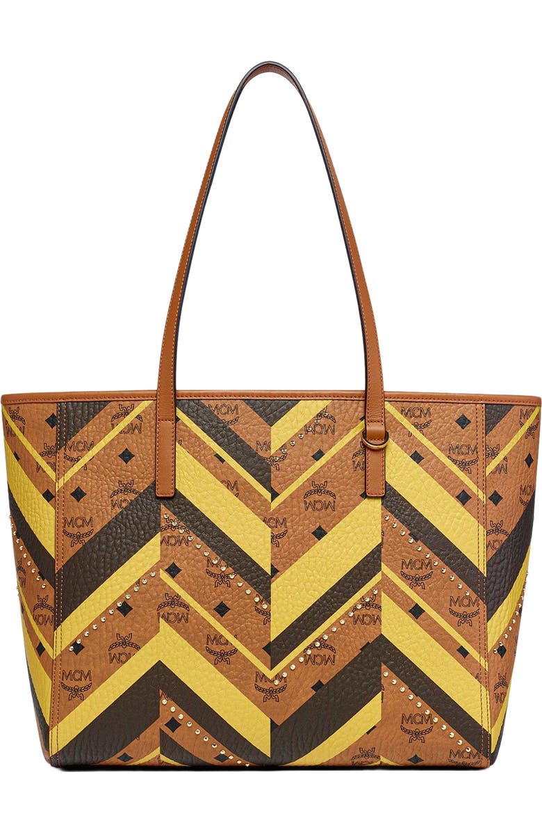 MCM Studded Toni Top-Zip Shopper in Mega Herringbone Visetos, Main, color,