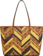 MCM Studded Toni Top-Zip Shopper in Mega Herringbone Visetos
